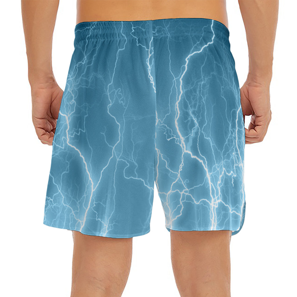 Blue Lightning Print Men's Split Running Shorts