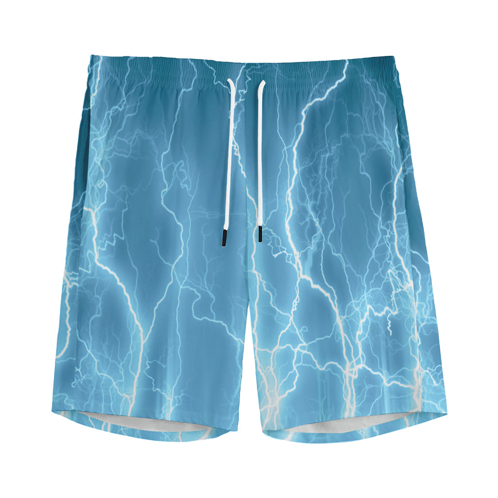 Blue Lightning Print Men's Sports Shorts