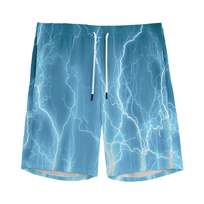 Blue Lightning Print Men's Sports Shorts