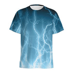 Blue Lightning Print Men's Sports T-Shirt