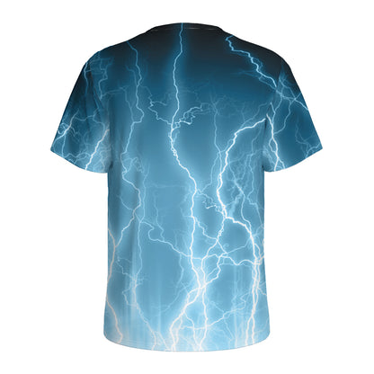Blue Lightning Print Men's Sports T-Shirt