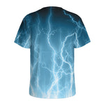 Blue Lightning Print Men's Sports T-Shirt