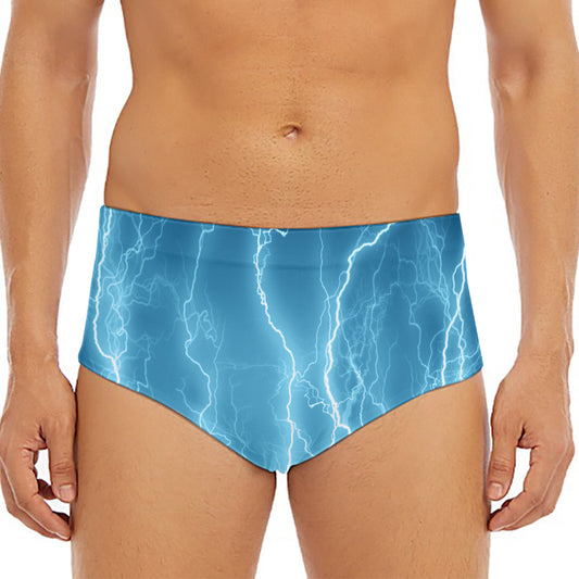 Blue Lightning Print Men's Triangle Swim Briefs