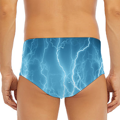 Blue Lightning Print Men's Triangle Swim Briefs