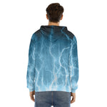 Blue Lightning Print Men's Velvet Pullover Hoodie