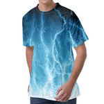 Blue Lightning Print Men's Velvet T-Shirt
