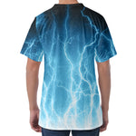 Blue Lightning Print Men's Velvet T-Shirt