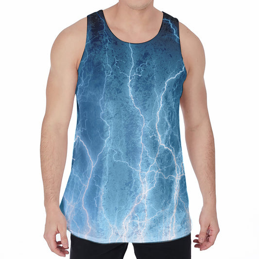 Blue Lightning Print Men's Velvet Tank Top