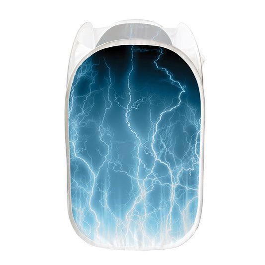 Blue Lightning Print Mesh Laundry Hamper