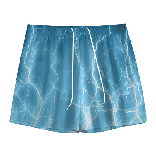 Blue Lightning Print Mesh Shorts