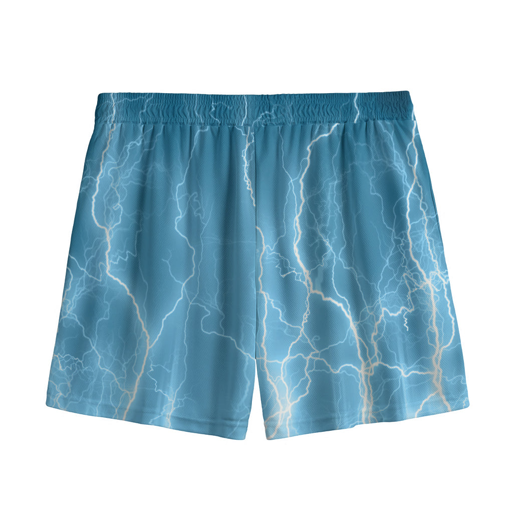 Blue Lightning Print Mesh Shorts