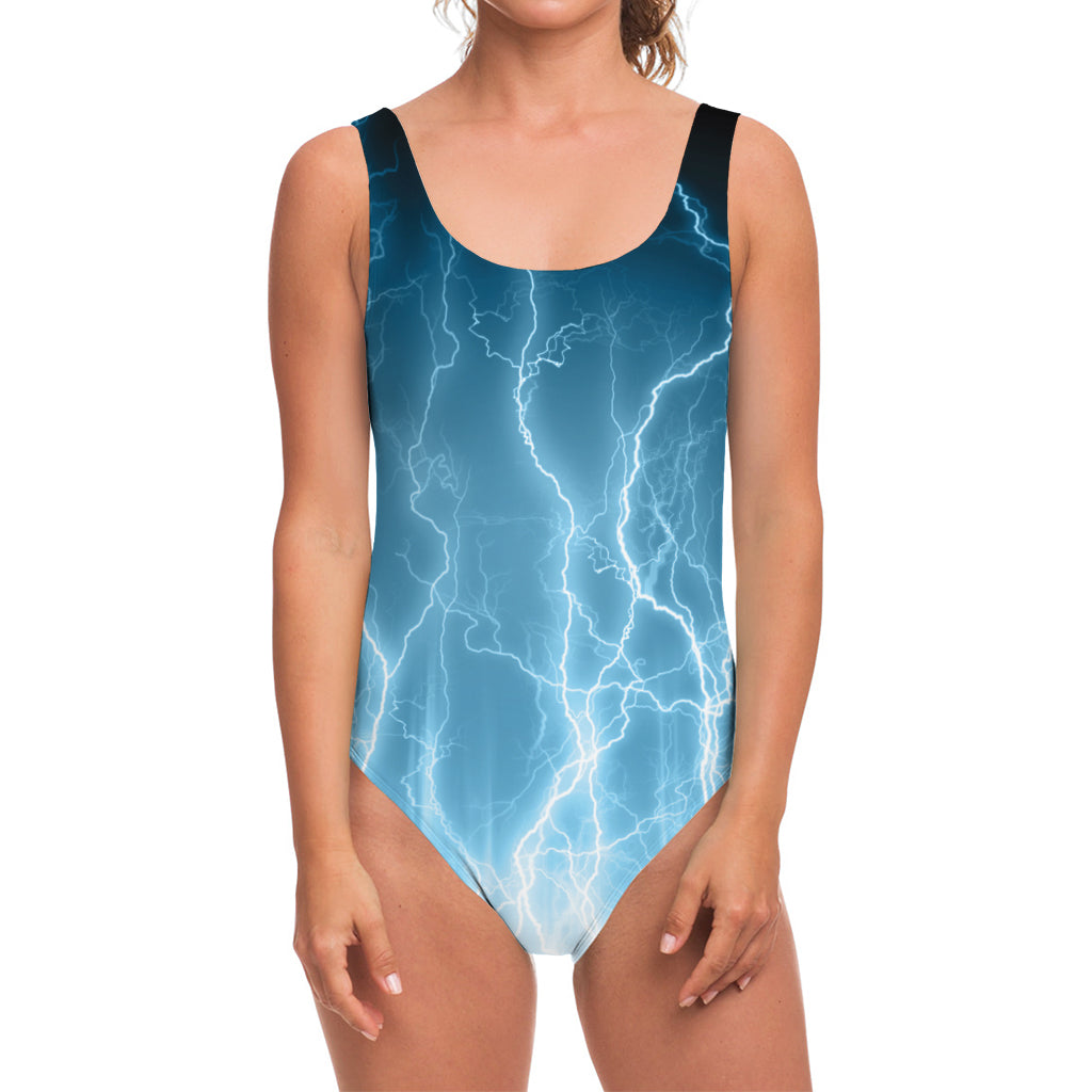 Blue Lightning Print One Piece Swimsuit