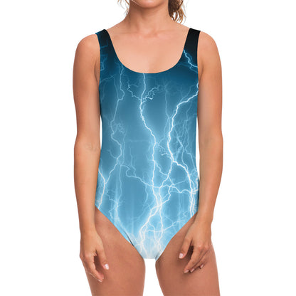 Blue Lightning Print One Piece Swimsuit