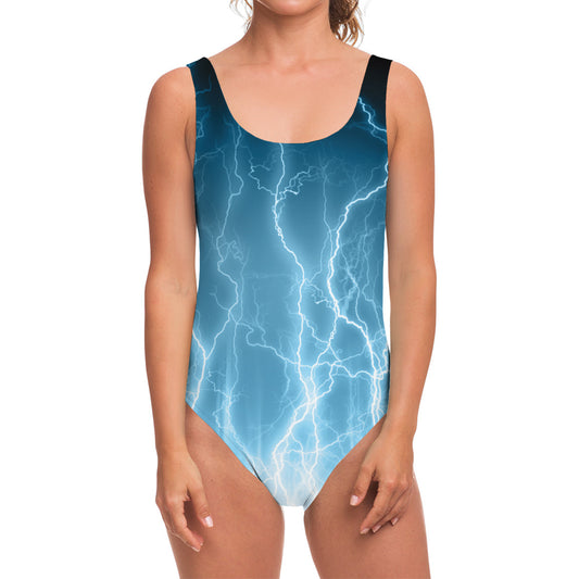 Blue Lightning Print One Piece Swimsuit