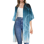 Blue Lightning Print Open Front Beach Cover Up