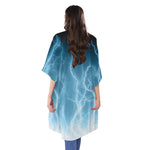 Blue Lightning Print Open Front Beach Cover Up
