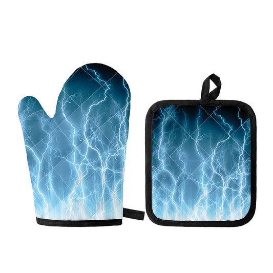 Blue Lightning Print Oven Mitt And Pot Holder Set