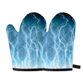 Blue Lightning Print Oven Mitts