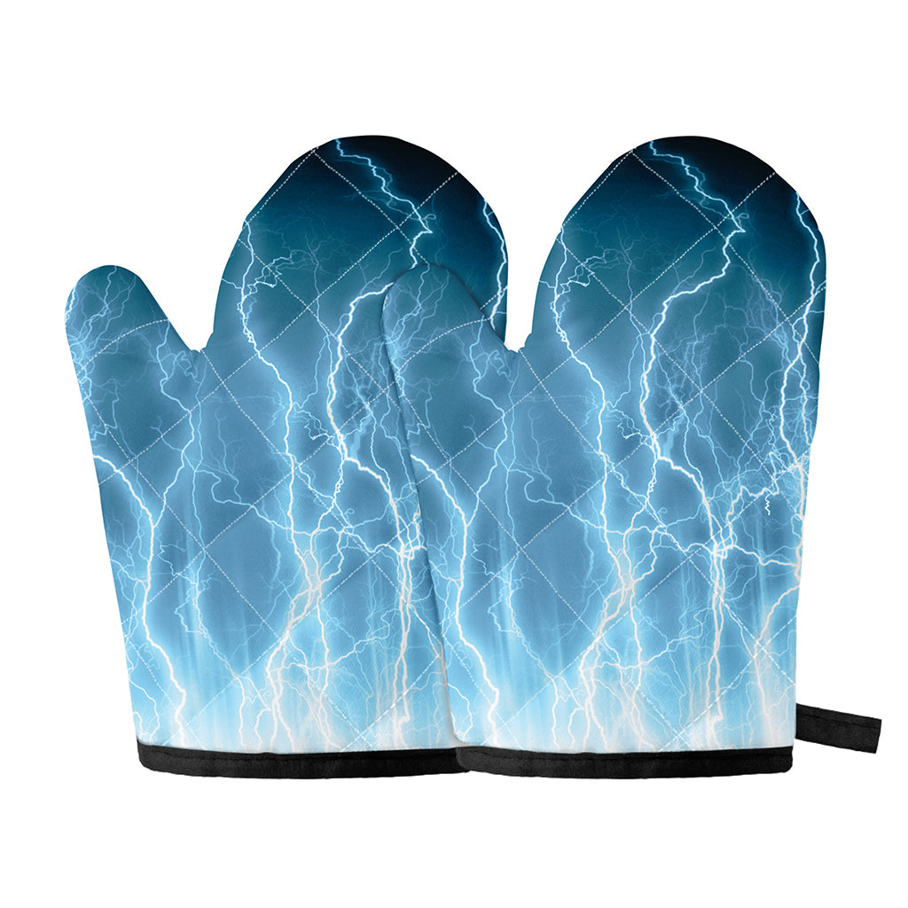 Blue Lightning Print Oven Mitts
