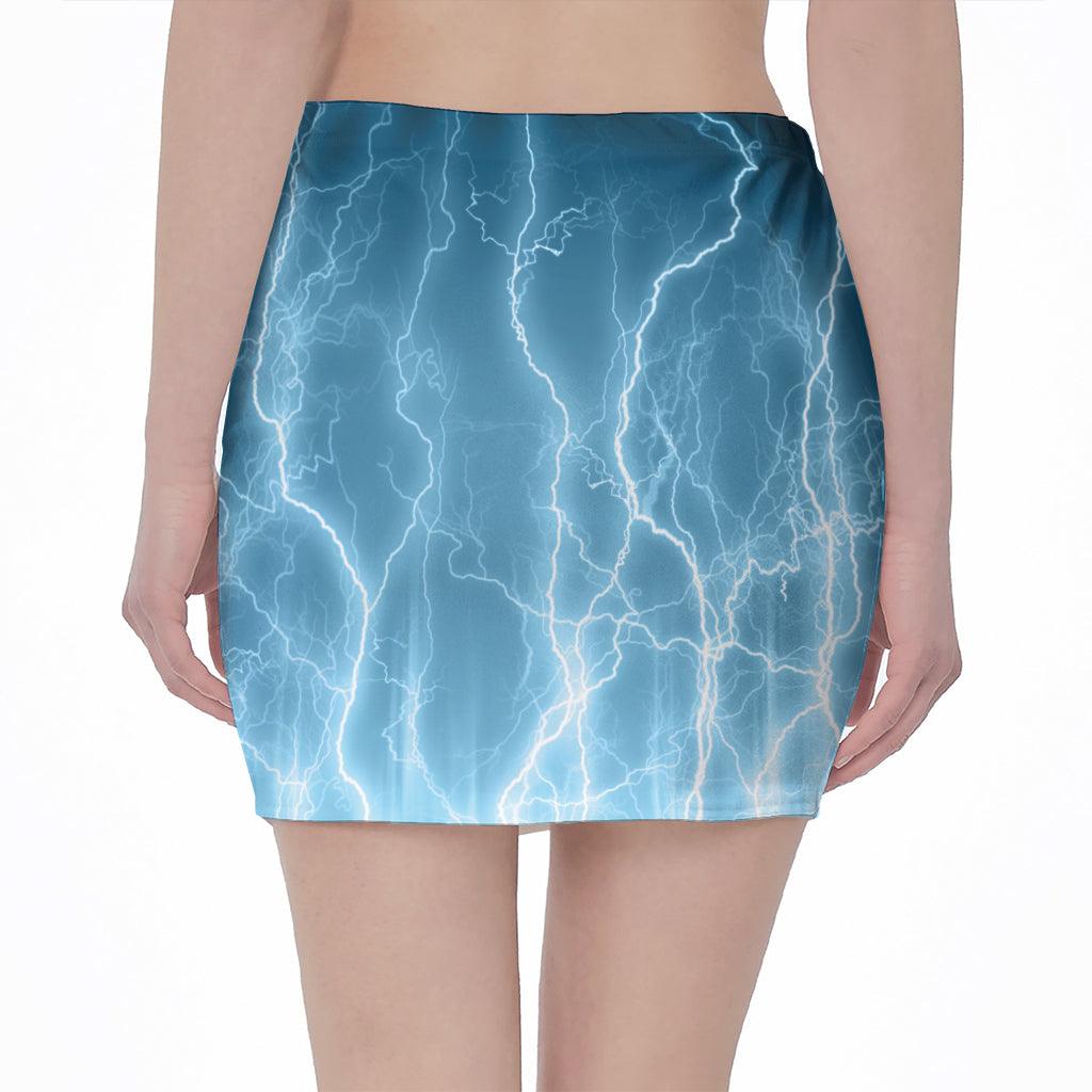 Blue Lightning Print Pencil Mini Skirt
