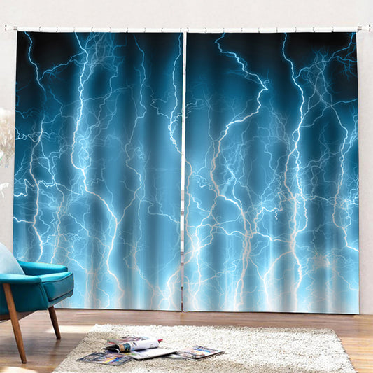 Blue Lightning Print Pencil Pleat Curtains