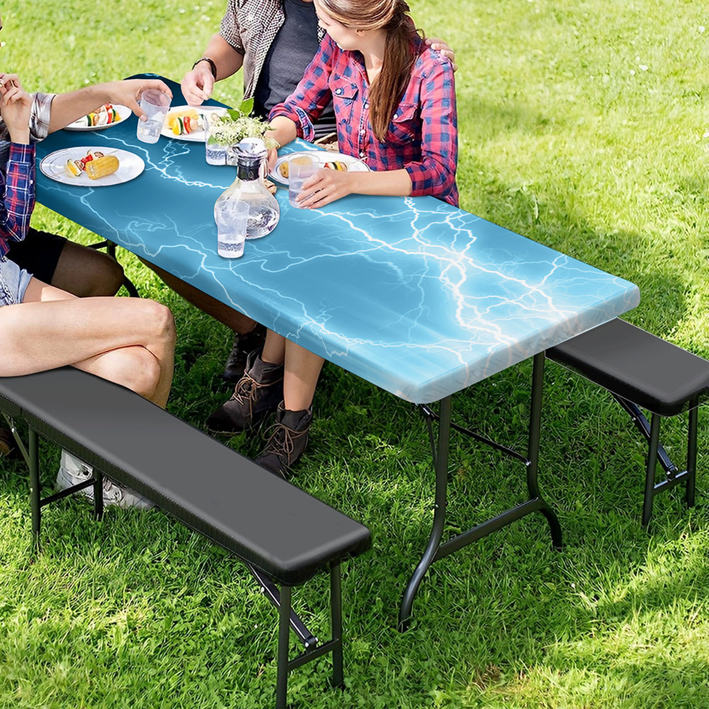 Blue Lightning Print Picnic Table Cover