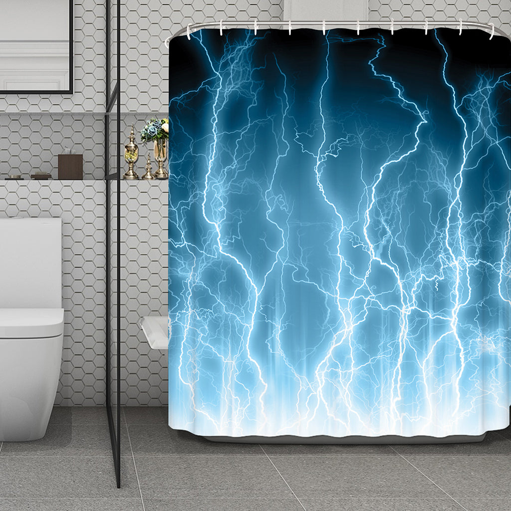 Blue Lightning Print Polyester Shower Curtain