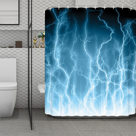 Blue Lightning Print Polyester Shower Curtain