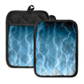 Blue Lightning Print Pot Holders With Pocket