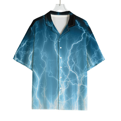 Blue Lightning Print Rayon Hawaiian Shirt