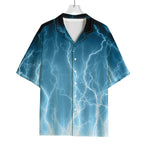 Blue Lightning Print Rayon Hawaiian Shirt