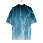 Blue Lightning Print Rayon Hawaiian Shirt