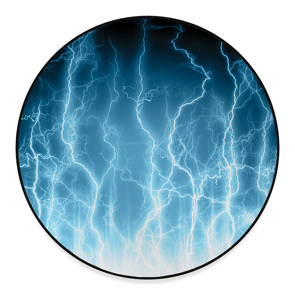 Blue Lightning Print Round Floor Mat