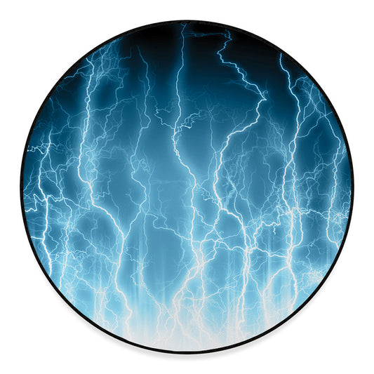 Blue Lightning Print Round Floor Mat