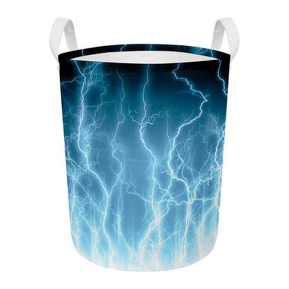 Blue Lightning Print Round Laundry Basket