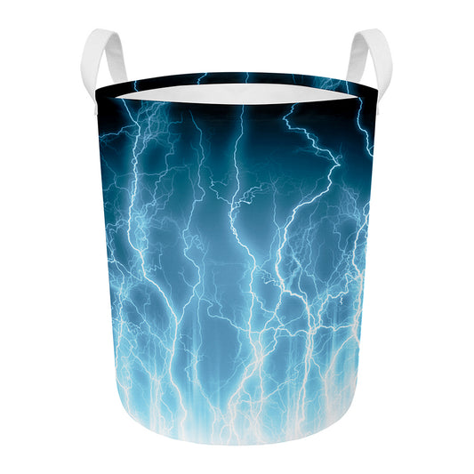 Blue Lightning Print Round Laundry Basket