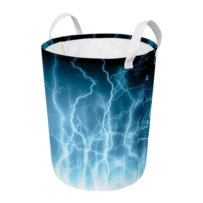 Blue Lightning Print Round Laundry Basket