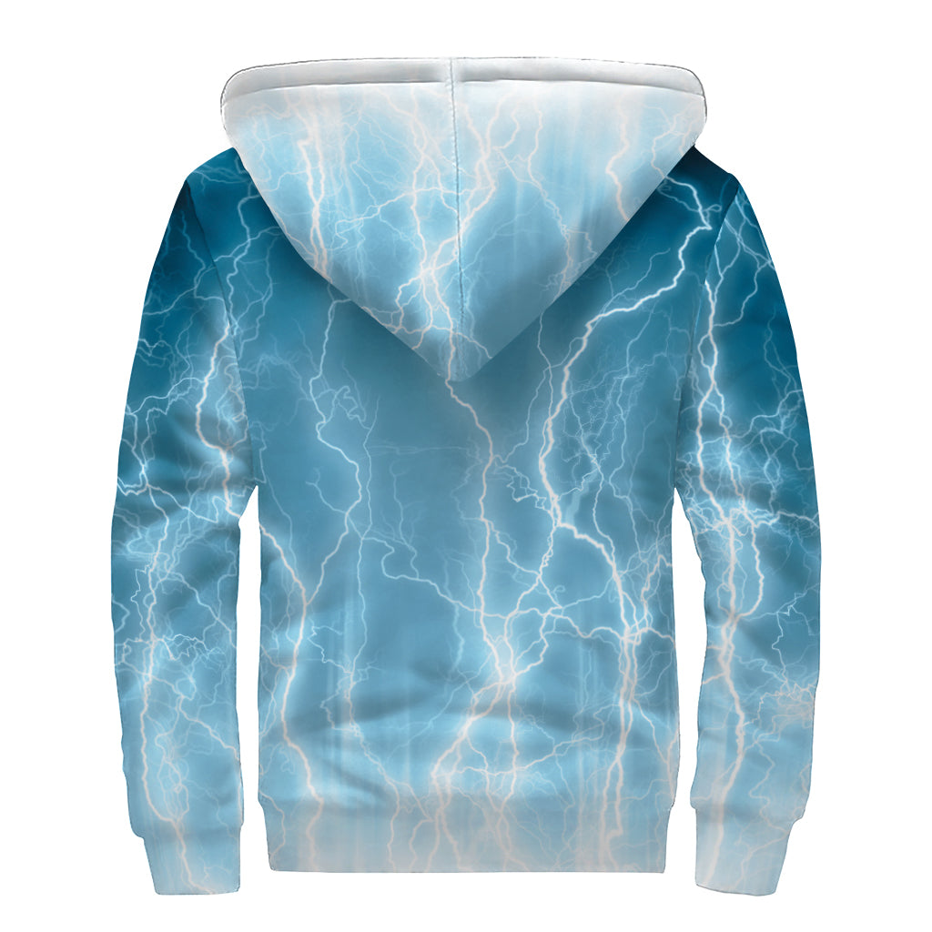 Blue Lightning Print Sherpa Lined Zip Up Hoodie