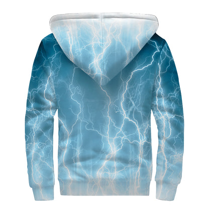 Blue Lightning Print Sherpa Lined Zip Up Hoodie