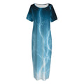Blue Lightning Print Short Sleeve Long Nightdress