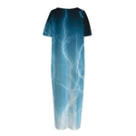 Blue Lightning Print Short Sleeve Long Nightdress