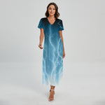 Blue Lightning Print Short Sleeve Maxi Dress
