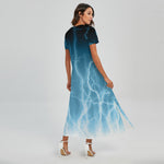 Blue Lightning Print Short Sleeve Maxi Dress