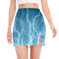 Blue Lightning Print Side Slit Mini Skirt