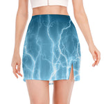 Blue Lightning Print Side Slit Mini Skirt