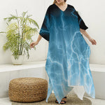 Blue Lightning Print Silk V-Neck Kaftan Dress