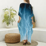 Blue Lightning Print Silk V-Neck Kaftan Dress