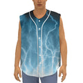 Blue Lightning Print Sleeveless Baseball Jersey