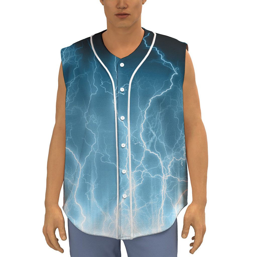 Blue Lightning Print Sleeveless Baseball Jersey