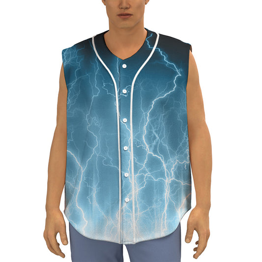 Blue Lightning Print Sleeveless Baseball Jersey